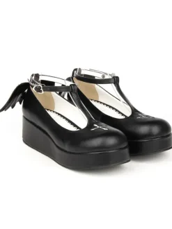Gothic Lolita Shoes Black Platform Crux T-Strap Lolita Shoes With Evil Wing