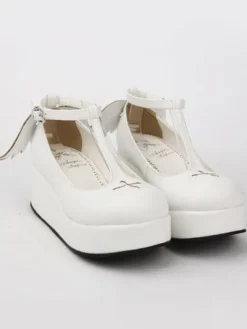 Gothic Lolita Shoes Black Platform Crux T-Strap Lolita Shoes With Evil Wing