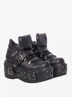 Gothic Lolita Shoes Black Bukle Platform Grommets PU Leather Lolita Shoes