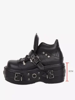 Gothic Lolita Shoes Black Bukle Platform Grommets PU Leather Lolita Shoes