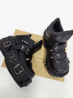 Gothic Lolita Shoes Black Bukle Platform Grommets PU Leather Lolita Shoes
