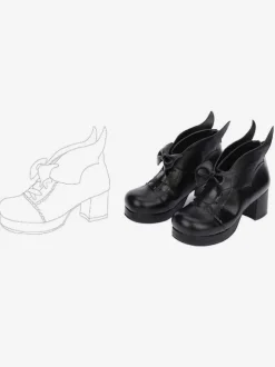 Gothic Lolita Shoes Bow Platform Chunky Heel Black Lolita Pumps
