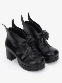 Gothic Lolita Shoes Bow Platform Chunky Heel Black Lolita Pumps
