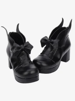 Gothic Lolita Shoes Bow Platform Chunky Heel Black Lolita Pumps