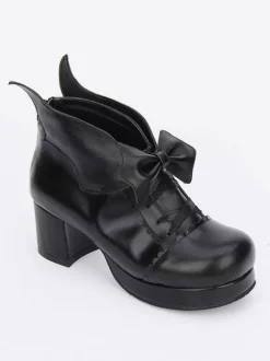 Gothic Lolita Shoes Bow Platform Chunky Heel Black Lolita Pumps