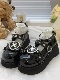 Gothic Lolita Shoes Platform Black Chains PU Leather Lolita Pumps
