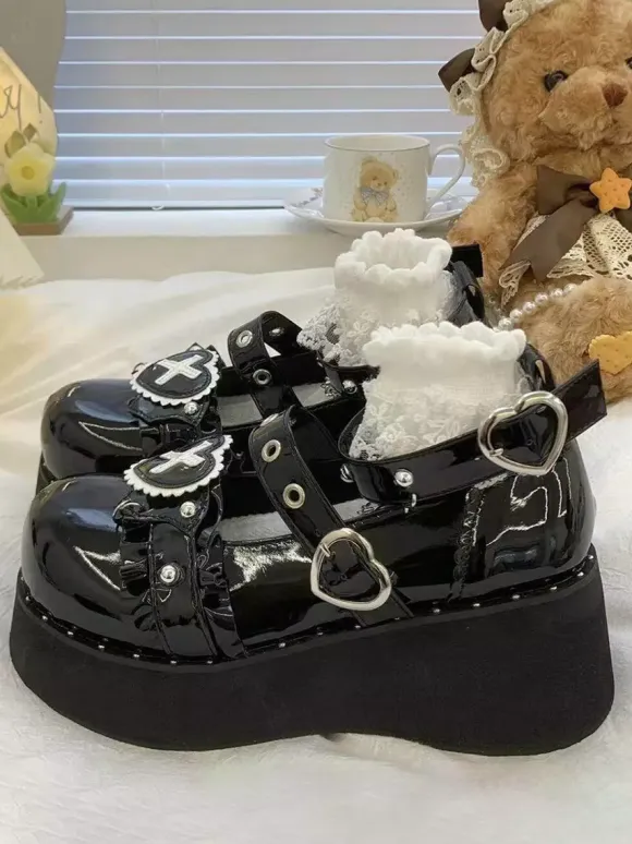 Gothic Lolita Shoes Platform Black Chains PU Leather Lolita Pumps