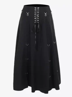 Gothic Lolita SK Black Metal Details Lace Up Lolita Skirts