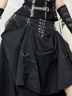 Gothic Lolita SK Black Metal Details Lace Up Lolita Skirts