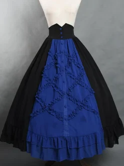 Gothic Lolita SK Color Block Blue Ruffles Lolita Skirts