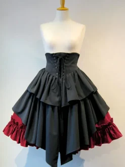 Gothic Lolita SK Lace Up Blue Color Block Lolita Skirts