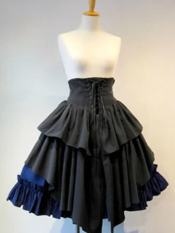 Gothic Lolita SK Lace Up Blue Color Block Lolita Skirts