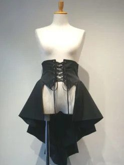 Gothic Lolita SK Laceuo High Low Layered Ruffle Black Lolita Skirt