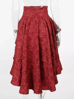 Gothic Lolita SK Ruffles Lace Up Burgundy Lolita Skirts