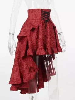 Gothic Lolita SK Ruffles Lace Up Burgundy Lolita Skirts