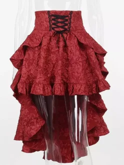 Gothic Lolita SK Ruffles Lace Up Burgundy Lolita Skirts