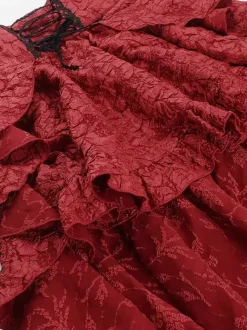Gothic Lolita SK Ruffles Lace Up Burgundy Lolita Skirts