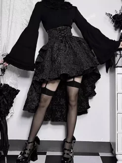 Gothic Lolita SK Ruffles Lace Up Burgundy Lolita Skirts