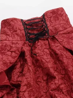 Gothic Lolita SK Ruffles Lace Up Burgundy Lolita Skirts