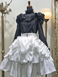 Gothic Lolita SK White Lace Up Ruffles Lolita Skirts