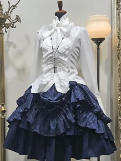 Gothic Lolita SK White Lace Up Ruffles Lolita Skirts
