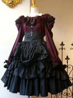 Gothic Lolita SK White Lace Up Ruffles Lolita Skirts