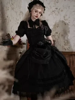 Gothic Lolita Skirt Black Bows Ruffles Lolita Skirts
