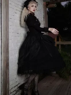 Gothic Lolita Skirt Black Bows Ruffles Lolita Skirts