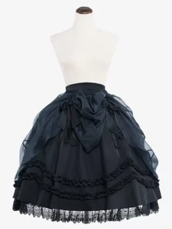 Gothic Lolita Skirt Black Bows Ruffles Lolita Skirts