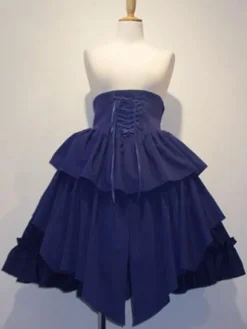 Gothic Lolita Skirt SK Cotton Lace Up Ruffles Pleated Black Lolita Skirt