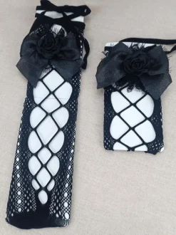 Gothic Lolita Socks Champagne Bows Nets Flowers Accessory Polyester Lolita Accessories