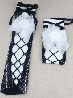 Gothic Lolita Socks Champagne Bows Nets Flowers Accessory Polyester Lolita Accessories