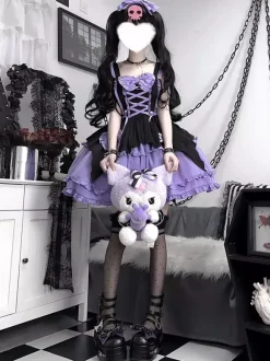 Gothic Lolita Suspender　Dress Purple Dark series magical girl Ruffles Lace Up cosplay costumes
