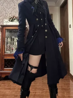 Gothic Ouji Lolita Coats Prince Black Long Sleeve Overcoat Polyester Fall Lolita Coat Jacket