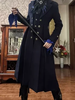 Gothic Ouji Lolita Coats Prince Black Long Sleeve Overcoat Polyester Fall Lolita Coat Jacket