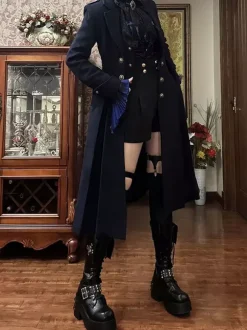 Gothic Ouji Lolita Coats Prince Black Long Sleeve Overcoat Polyester Fall Lolita Coat Jacket