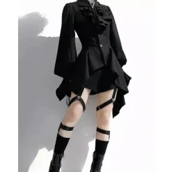 Gothic Ouji Prince Lolita Blouses Black Shirts Long Sleeves Ruffles Lolita Shirt