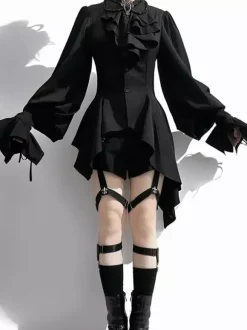 Gothic Ouji Prince Lolita Blouses Black Shirts Long Sleeves Ruffles Lolita Shirt