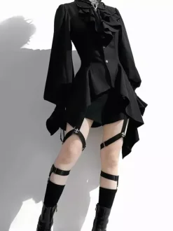 Gothic Ouji Prince Lolita Blouses Black Shirts Long Sleeves Ruffles Lolita Shirt