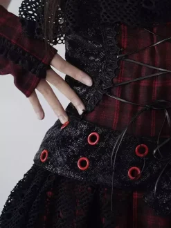 Gothic Punk Lolita Dresses Lace Plaid Red And Black Gothic JSK Lolita Dress