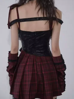 Gothic Punk Lolita Dresses Lace Plaid Red And Black Gothic JSK Lolita Dress