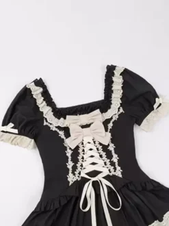 Gothic Sweet Classic Lolita Dresses Lace Up Ruffles Color Block Black Dresses