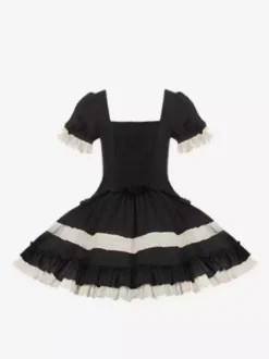 Gothic Sweet Classic Lolita Dresses Lace Up Ruffles Color Block Black Dresses