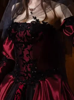 Gothic Wedding Dresses A-Line Long Sleeves Backless Lace With Train Burgundy Bridal Gown Free Customization