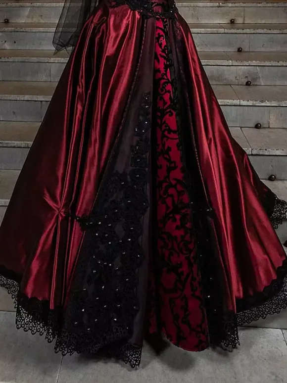 Gothic Wedding Dresses A-Line Long Sleeves Backless Lace With Train Burgundy Bridal Gown Free Customization