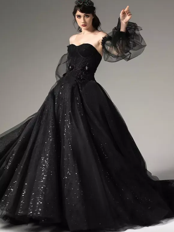 Gothic Wedding Dresses A-Line Long Sleeves Pleated Lace With Train Bridal Gown Free Customization