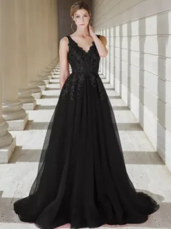 Gothic Wedding Dresses Lace A-Line Sleeveless Floor-Length Bridal Gown Free Customization
