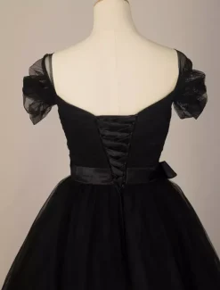 Gothic Wedding Dresses Tulle Princess Silhouette Short Sleeves Pleated Floor-Length Bridal Gown