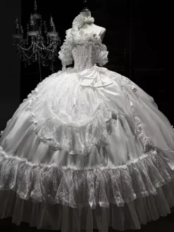 Gothic Wedding Lolita Dresses Ruffles Bows Red White Gown