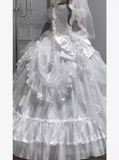 Gothic Wedding Lolita Dresses Ruffles Bows Red White Gown